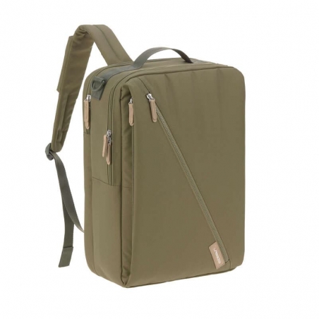 Sac à dos à langer Tidy Talent de Lässig - Olive - avec sangle arrière pour se fixer sur une valise