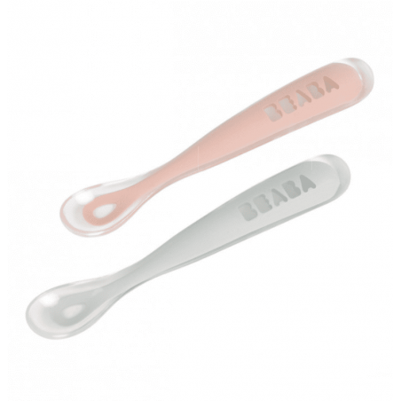 cuillères 1ère âge Béaba en silicone - Manche long et ergonomique