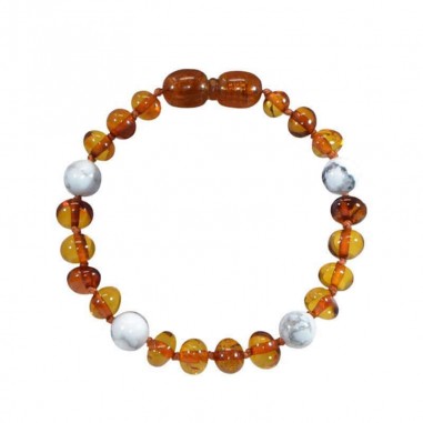 Bracelet bébé ambre cognac/howlite...