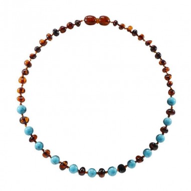 Collier bébé ambre cognac/turquoise...