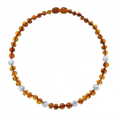 Collier bébé ambre cognac/howlite...