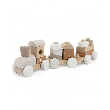 Train à blocs en bois nougat - Label...