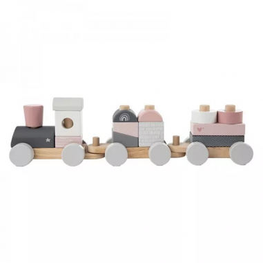 Train à blocs en bois rose - Label Label