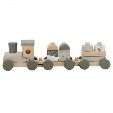 Train à blocs en bois vert olive -...