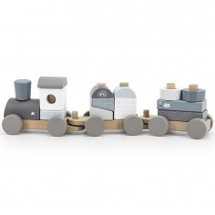 Train à blocs en bois bleu...