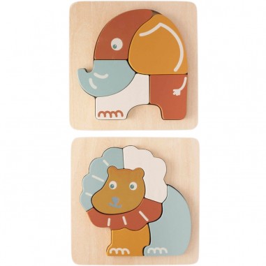 Lot de 2 puzzles en bois - Animaux -...